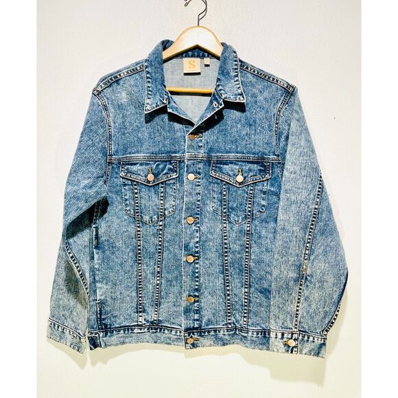 Serena denim jacket classic biker casual USA made sequins blue fall women's XS - Picture 2 of 7